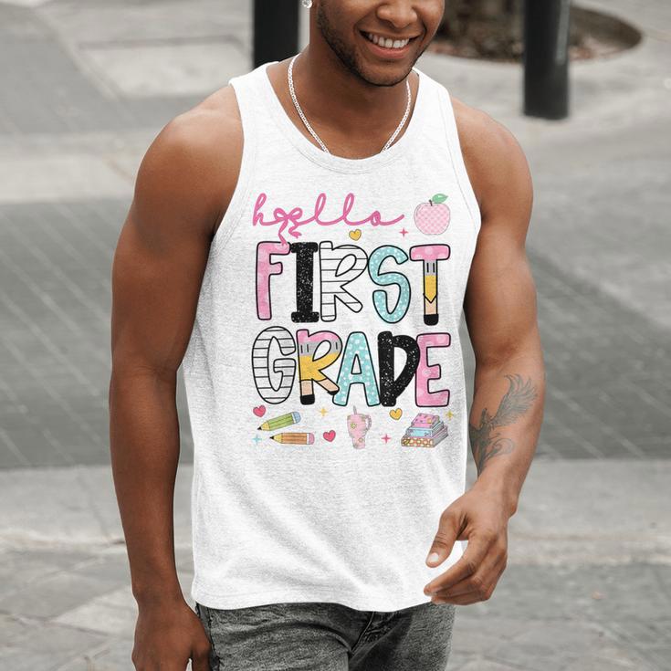 Hello First Grade Teacher Coquette Pencil Bow Back To School Men Tank Top, First Grade Teacher Tank Tops, funny gift Hello First Grade Teacher Coquette Pencil Bow Back To School Men Tank Top, First Grade Teacher Tank Tops, funny gift