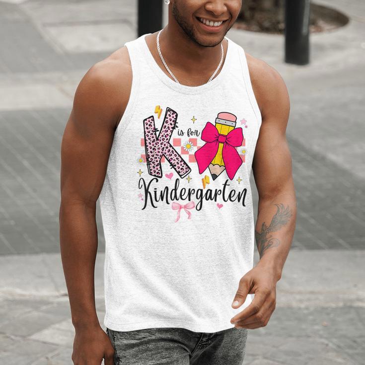 K Is For Kindergarten Teacher Coquette Bow Back To School Men Tank Top, funny gift K Is For Kindergarten Teacher Coquette Bow Back To School Men Tank Top, funny gift