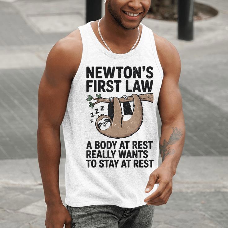 Newtons First Law Physics Jokes Science Teacher Men Tank Top, Science Teacher Tank Tops, funny gift