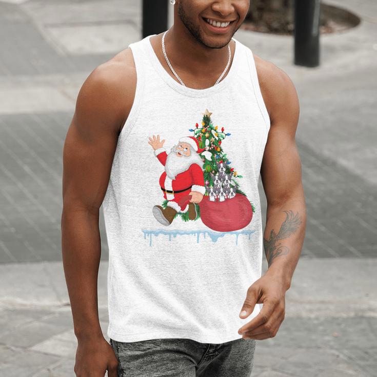 Santa Ugly Christmas Tree Lights Boston Terrier Dog Lover Men Tank Top, Boston Terrier Christmas Tank Tops, funny gift