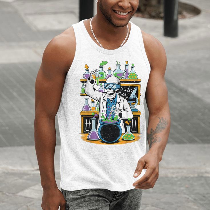 Skeleton Mad Scientist Halloween Costume Science Teacher Men Tank Top, Science Teacher Tank Tops, funny gift