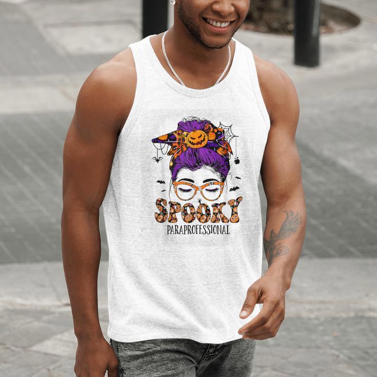 Spooky Paraprofessional Life Halloween Messy Bun Teacher For Men Women Men Tank Top, funny gift
