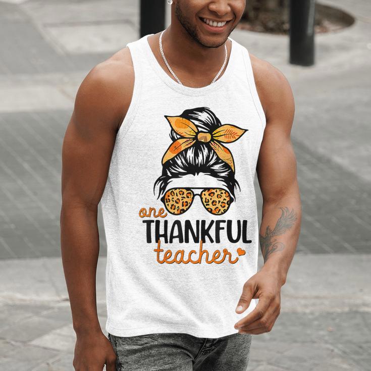Thanksgiving Shirt Teacher Women Messy Bun Thankful Teacher Men Tank Top, funny gift