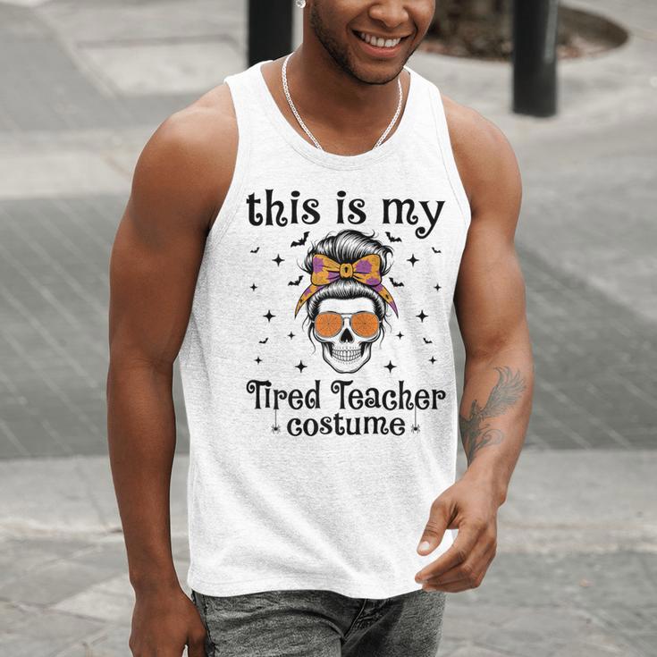 This Is My Tired Teacher Costume Skull Halloween Messy Bun Men Tank Top, funny gift This Is My Tired Teacher Costume Skull Halloween Messy Bun Men Tank Top, funny gift