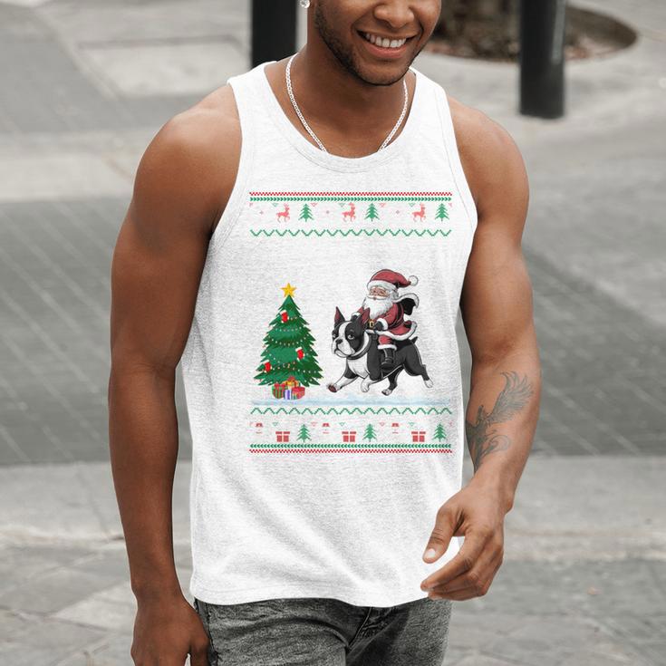 Ugly Christmas Tree Lights Xmas Santa Riding Boston Terrier Men Tank Top, Boston Terrier Christmas Tank Tops, Boston Terrier Riding Tank Tops, funny gift