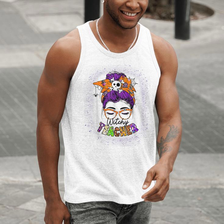 Witchy Teacher Halloween Messy Bun Teacher Bleached Men Tank Top, funny gift Witchy Teacher Halloween Messy Bun Teacher Bleached Men Tank Top, funny gift