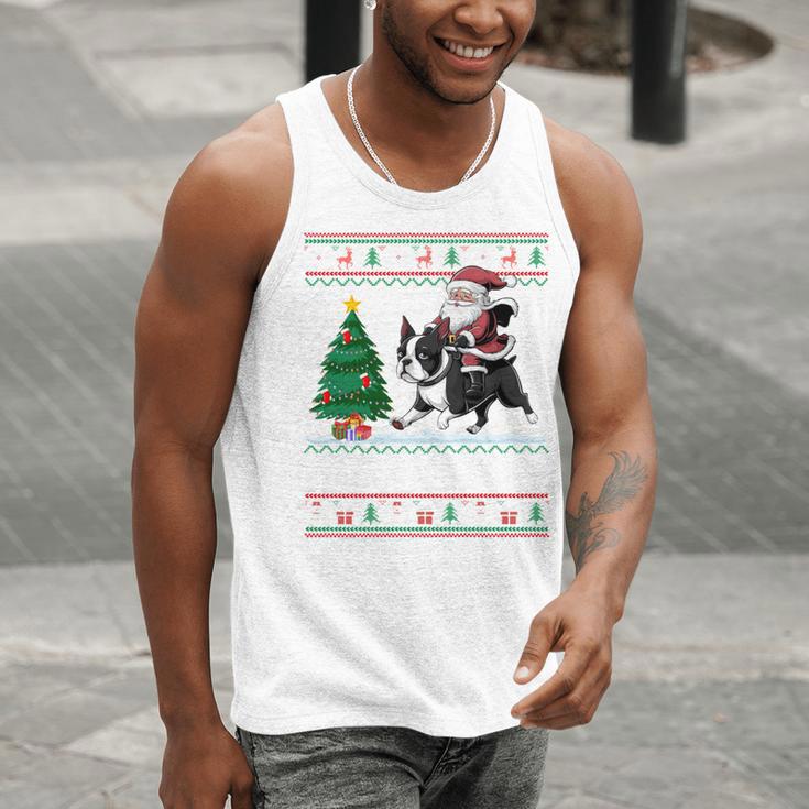 Xmas Tree Lighting Santa Riding Boston Terrier Christmas Men Tank Top, Boston Terrier Christmas Tank Tops, Boston Terrier Riding Tank Tops, funny gift