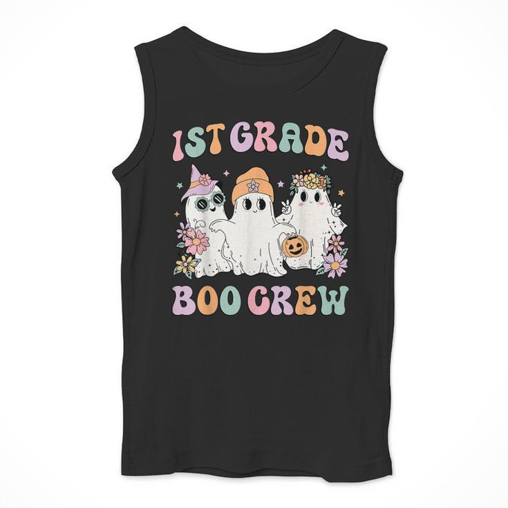 1st Grade Boo Crew Groovy Halloween Floral Ghost Kid Teacher Men Tank Top, Groovy Teacher Gifts, funny design