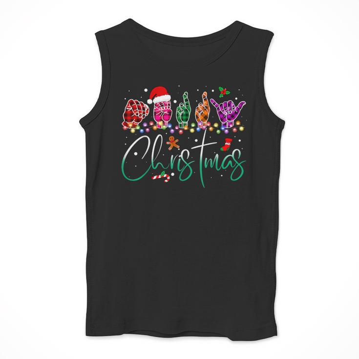 ASL Christmas Buffalo Plaid Teacher American Sign Language Men Tank Top, funny design