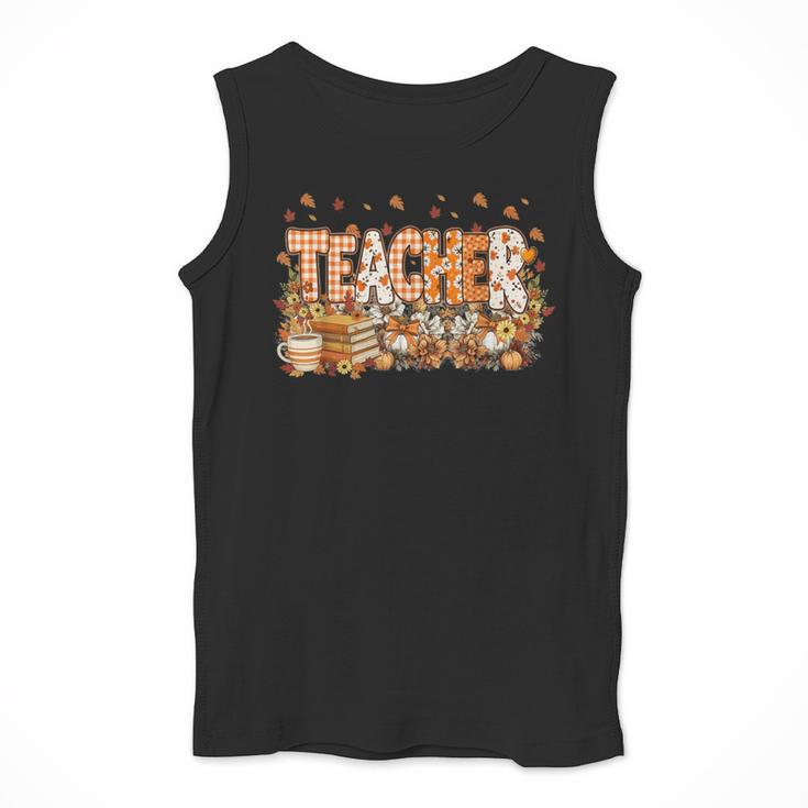 Autumn Pumpkin Thanksgiving Coffee Floral Teacher Fall Men Tank Top, funny design