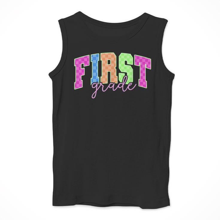 Back To School Neon Checkered First Grade Colorful Teacher Men Tank Top, First Grade Teacher Gifts, funny design