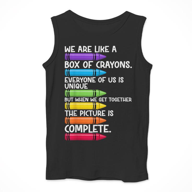 Back To School Teacher We Are Like A Box Of Crayons Men Tank Top, funny design