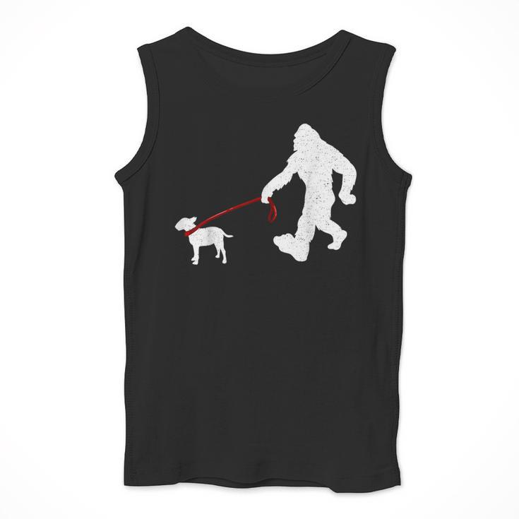 Bigfoot Walking With Bull Terrier Dog Men Tank Top, funny design