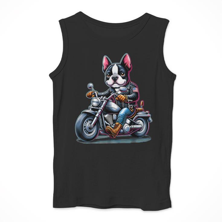Biker Boston Terrier Dog Riding Motorbike Men Tank Top, Boston Terrier Riding Gifts, funny design