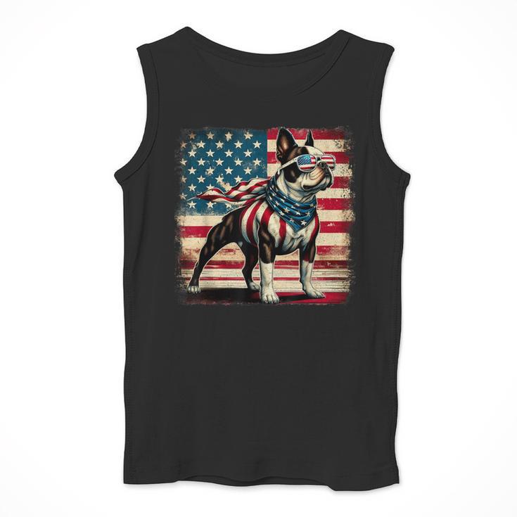 Boston Terrier Dog 4th Of July USA American Flag Patriotic Men Tank Top, Patriotic Boston Terrier Gifts, American Boston Terrier Gifts, Boston Terrier 4th Of July Gifts, funny design