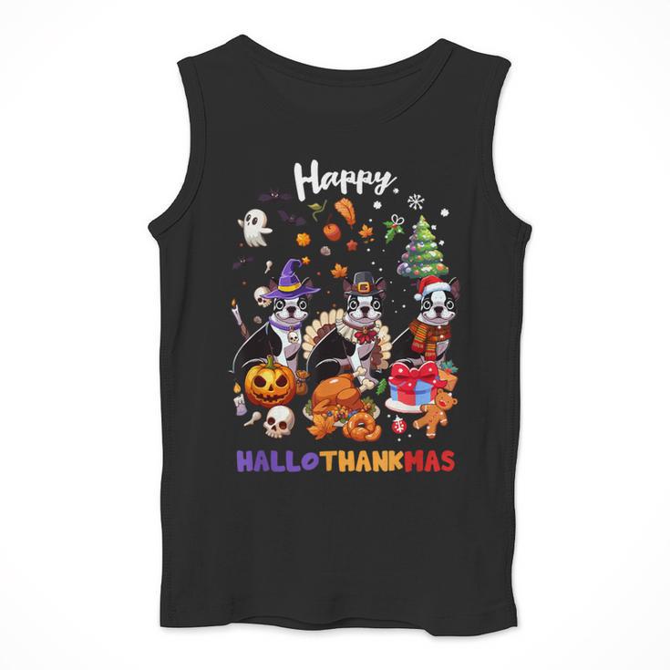 Boston Terrier Dog Christmas Happy Hallothankmas Halloween For Men Women Kids Men Tank Top, Boston Terrier Christmas Gifts, Boston Terrier Halloween Gifts, funny design