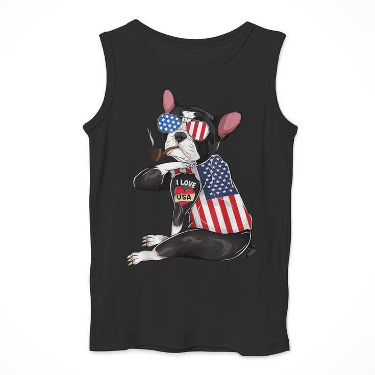 Boston Terrier Dog Merica 4th Of July Usa American Flag Men Men Tank Top, American Boston Terrier Gifts, Boston Terrier 4th Of July Gifts, funny design