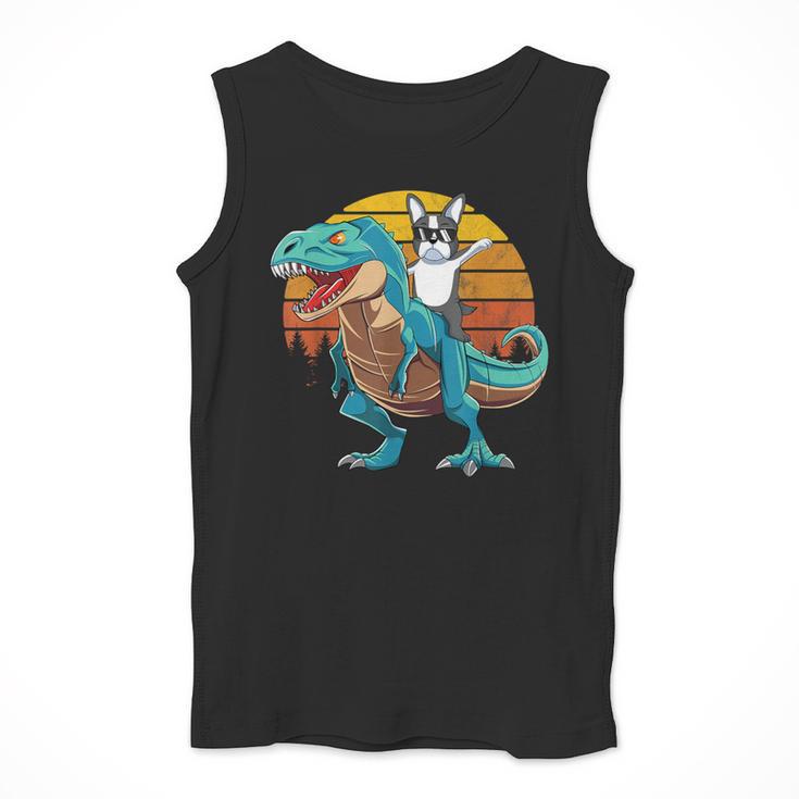 Boston Terrier Dog Riding Dinosaur T Rex Boys Men Tank Top, Boston Terrier Riding Gifts, funny design