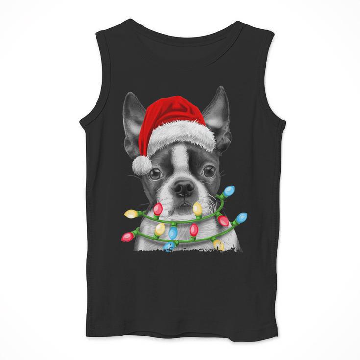 Boston Terrier Dog Santa Christmas Tree Lights Xmas Men Tank Top, Boston Terrier Christmas Gifts, funny design