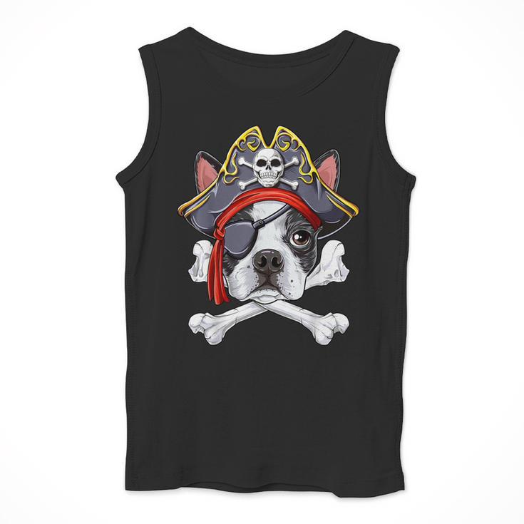 Boston Terrier Pirate T Shirt Jolly Roger Crossbones Skull Men Tank Top, funny design