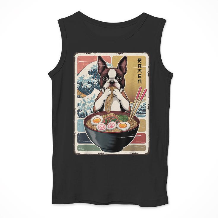 Boston Terrier Ramen Noodles Japanese Art Retro Ocean Waves Men Tank Top, funny design