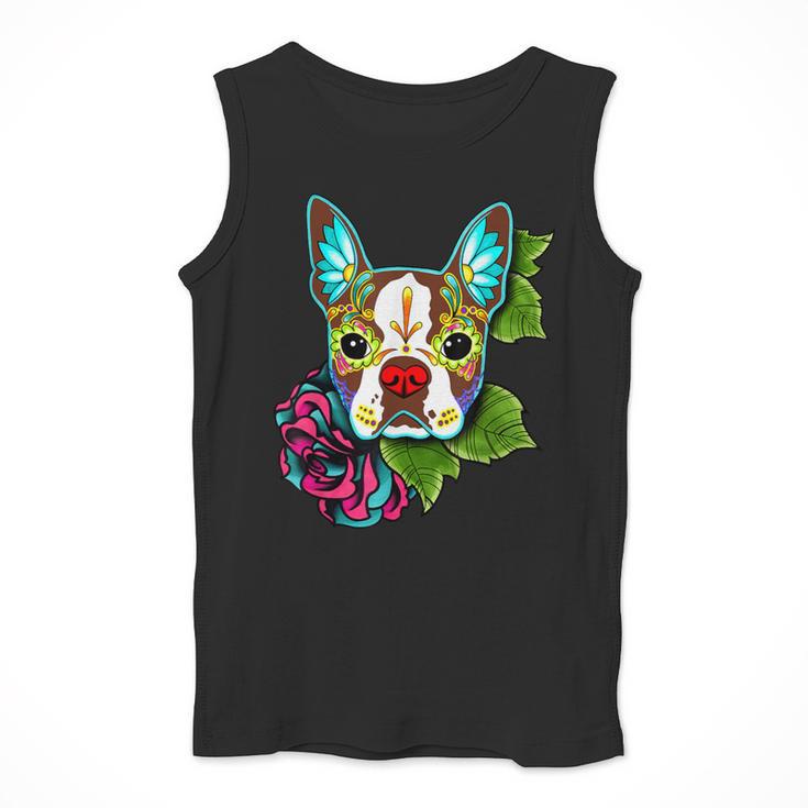 Boston Terrier In Red Day Of The Dead Sugar Skull Dog Men Tank Top, funny design