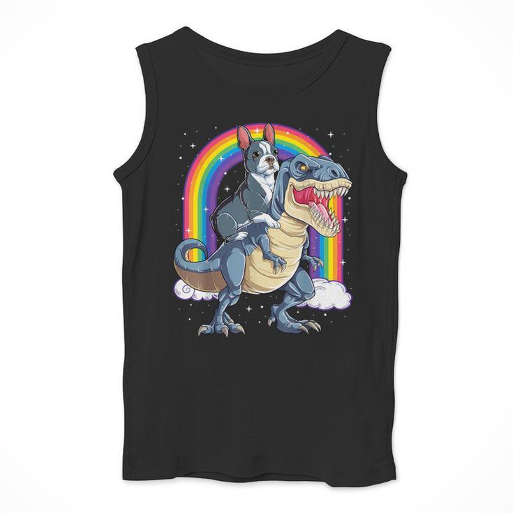 Boston Terrier Riding Dinosaur T-Rex Boys Kids Rainbow Men Tank Top, Boston Terrier Riding Gifts, funny design