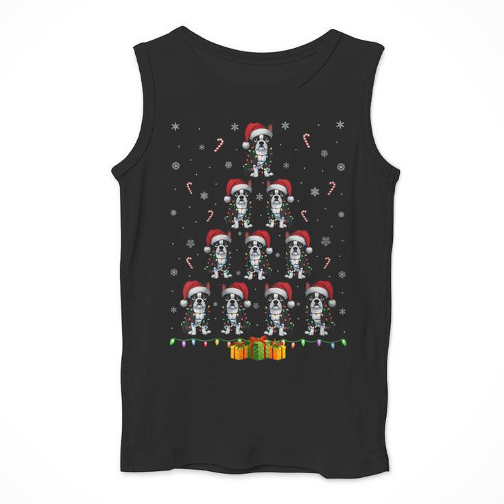 Boston Terrier Santa Hat Xmas Light Men Women Christmas Tree Men Tank Top, Boston Terrier Christmas Gifts, funny design
