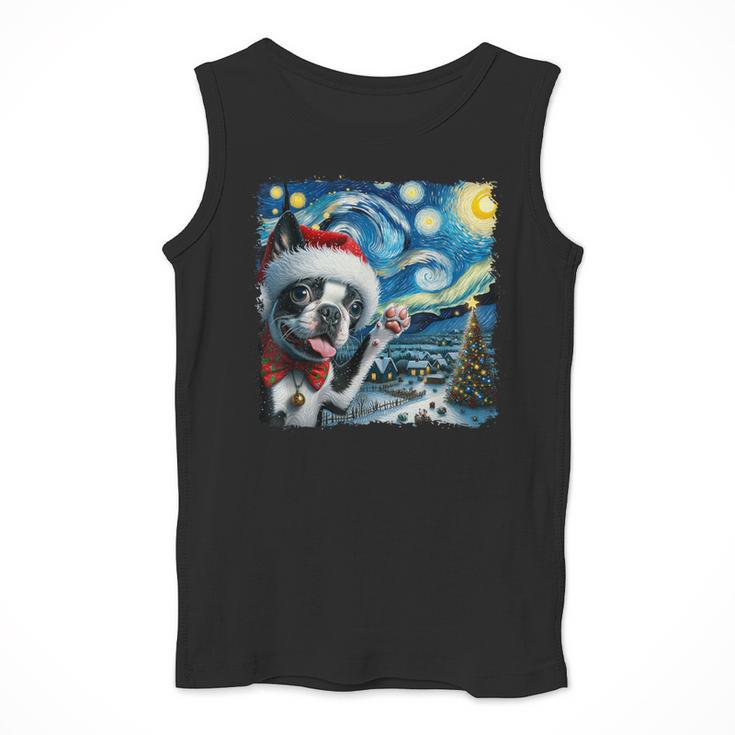 Boston Terrier Santa Starry Night Van Gogh Christmas Dog Men Women Kids Men Tank Top, Boston Terrier Christmas Gifts, funny design
