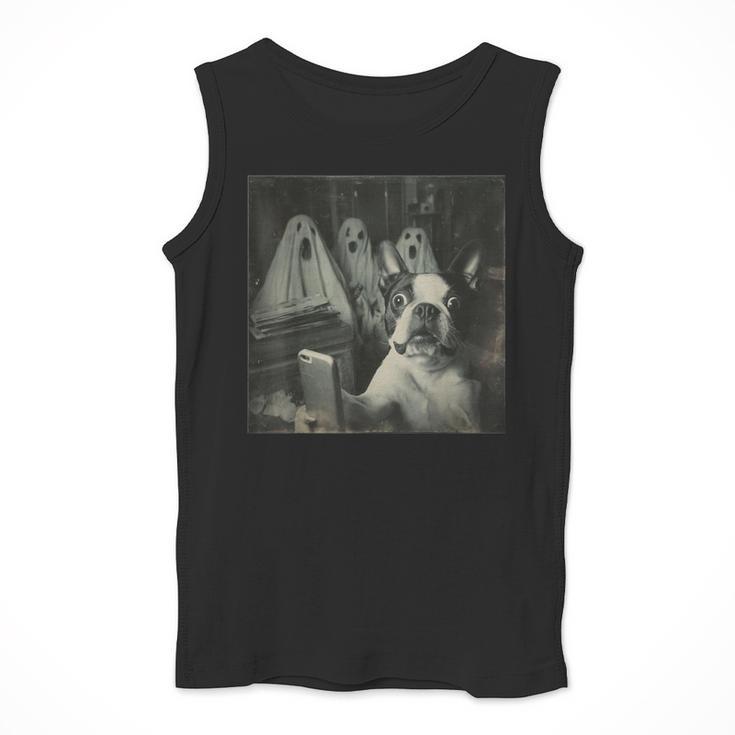 Boston Terrier Selfie With Ghosts Halloween Dog Lover Men Tank Top, Boston Terrier Halloween Gifts, funny design