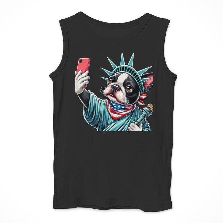 Boston Terrier Selfie Statue Of Liberty 4th Of July American Men Tank Top, American Boston Terrier Gifts, Boston Terrier 4th Of July Gifts, funny design