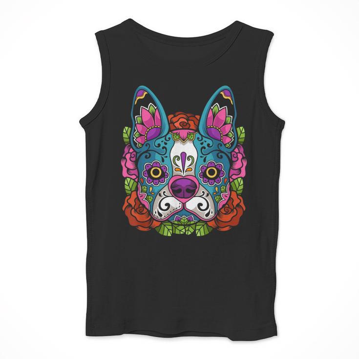 Boston Terrier Sugar Skull Dog Day Of The Dead Men Tank Top, funny design