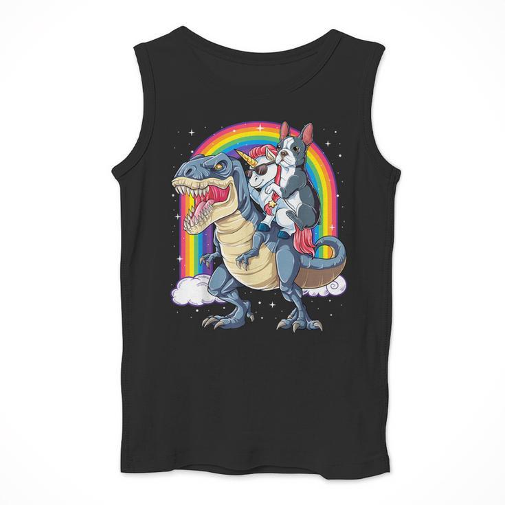 Boston Terrier Unicorn Riding Dinosaur T-Rex Girls Rainbow Men Tank Top, Boston Terrier Riding Gifts, funny design