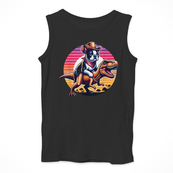 Boston Terrier Wearing A Cowboy Hat On T-Rex Men Tank Top, funny design