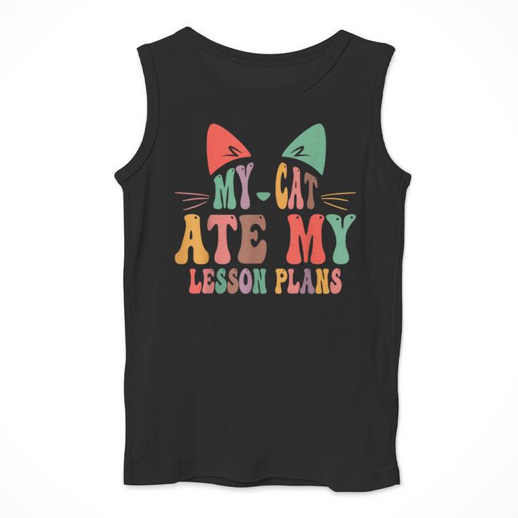 My Cat Ate My Lesson Plans Teacher Sarcastic Men Tank Top, funny design