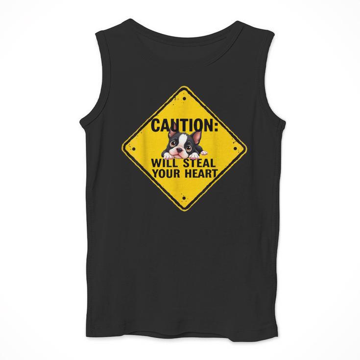 Caution Sign Boston Terrier Dog Bostie Puppy Men Tank Top, funny design