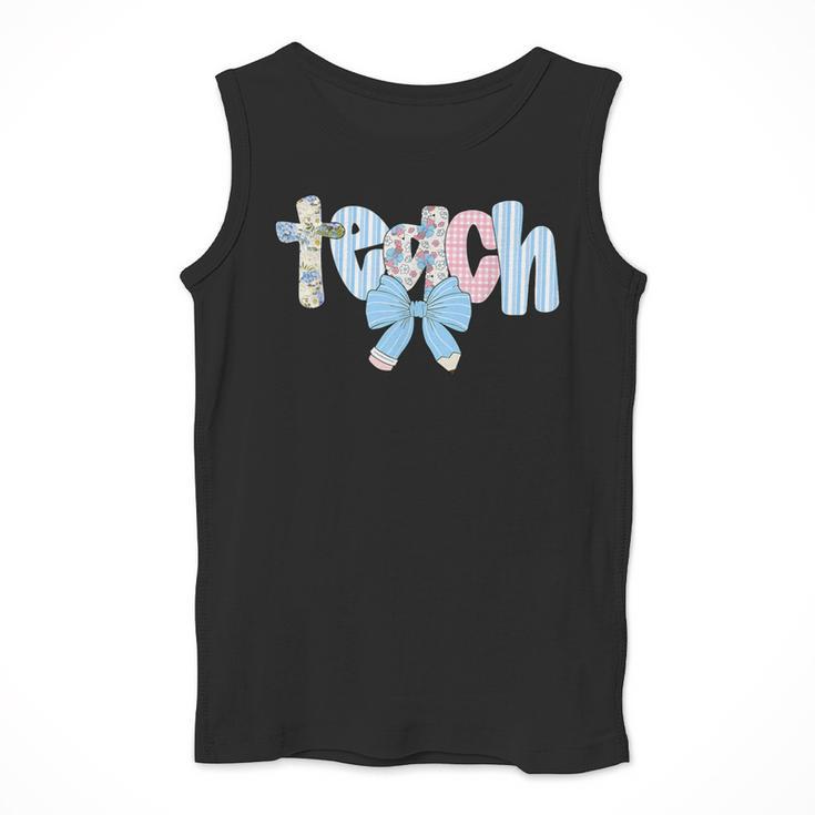 Coquette Bow Teach Teacher Happy First Day Back To School Men Tank Top, funny design Coquette Bow Teach Teacher Happy First Day Back To School Men Tank Top, funny design