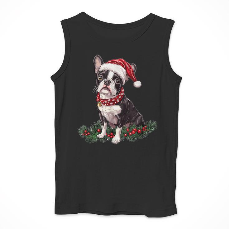 Cute Boston Terrier Dog Christmas Merry X-Mas Graphic Men Tank Top, Boston Terrier Christmas Gifts, funny design