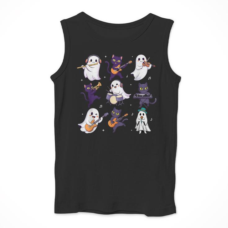 Cute Ghost Cat Playing Musical Halloween Music Teacher Men Tank Top, funny design Cute Ghost Cat Playing Musical Halloween Music Teacher Men Tank Top, funny design