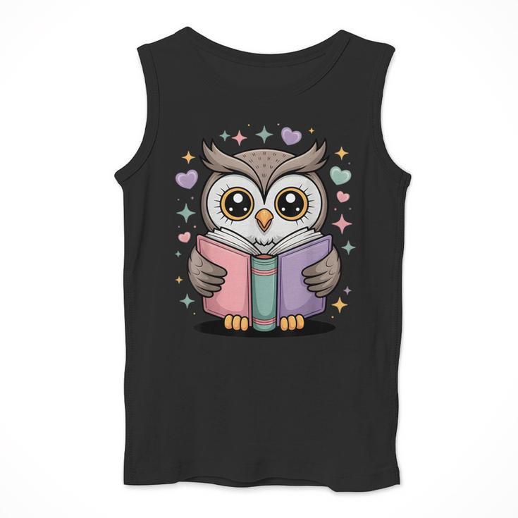 Cute Reading Owl Book Lover Teacher Librarian Bookworm Men Tank Top, funny design