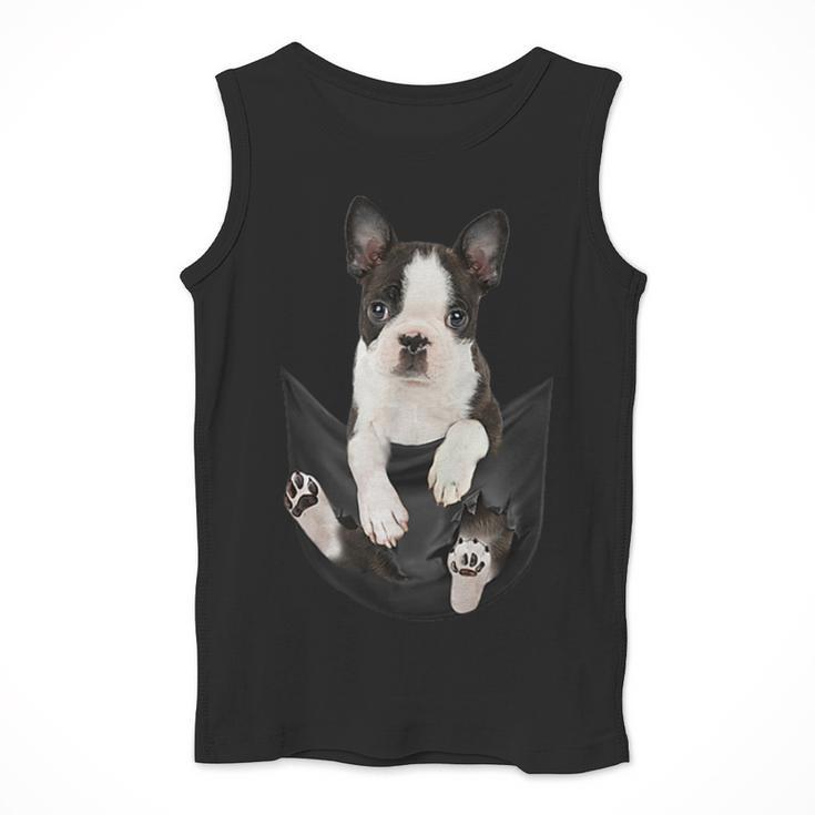 Dog Lovers Boston Terrier In Pocket Dog Face For Men Women Kids Men Tank Top, funny design