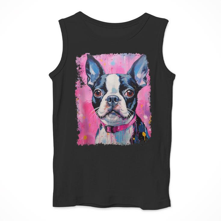Dog Pink Boston Terrier Men Tank Top, funny design