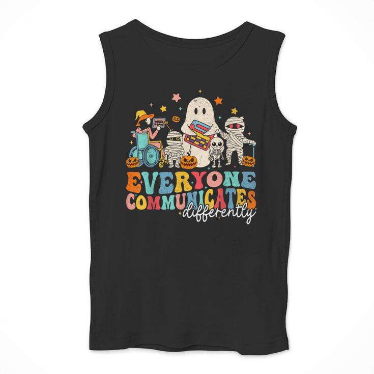 Everyone Communicates Differently Halloween SLP Sped Teacher Men Tank Top, funny design