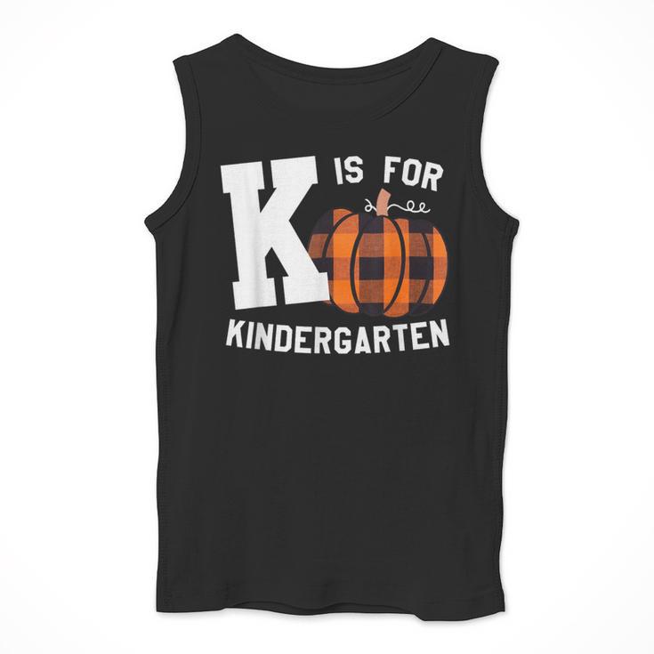 Fall Kindergarten Teacher K Is For Buffalo Plaid Pumpkin Men Tank Top, funny design Fall Kindergarten Teacher K Is For Buffalo Plaid Pumpkin Men Tank Top, funny design