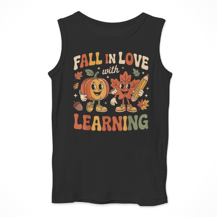 Fall In Love With Learning Retro Autumn Thanksgiving Teacher Men Tank Top, funny design Fall In Love With Learning Retro Autumn Thanksgiving Teacher Men Tank Top, funny design