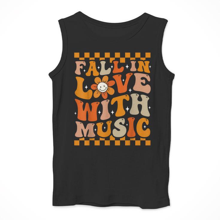 Fall In Love With Music Groovy Thanksgiving Music Teacher Men Women Girls Kids Men Tank Top, Groovy Teacher Gifts, funny design