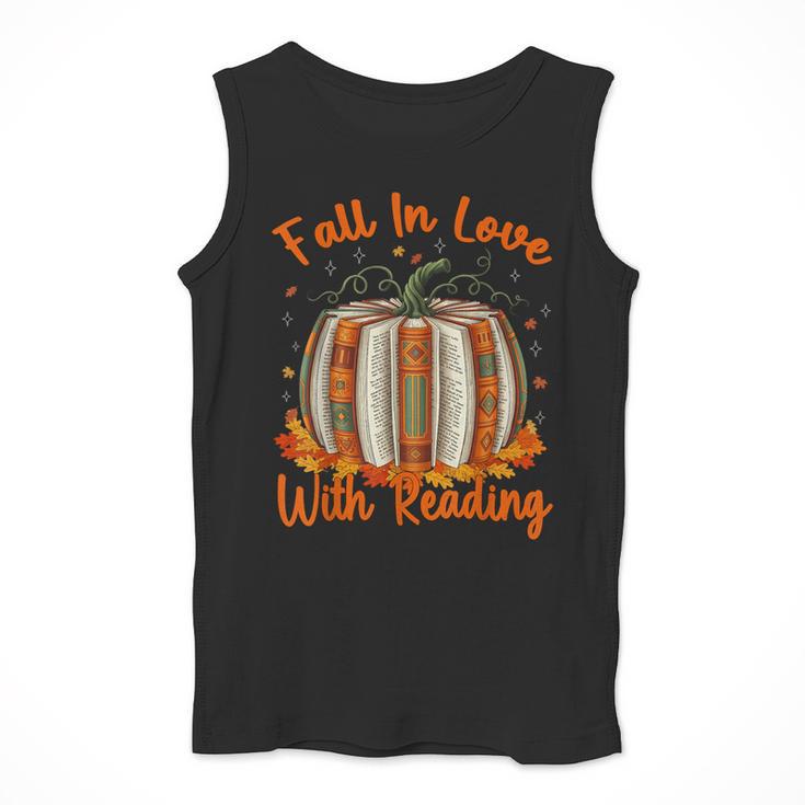 Fall In Love With Reading Pumpkin Autumn Librarians Teacher Men Tank Top, funny design