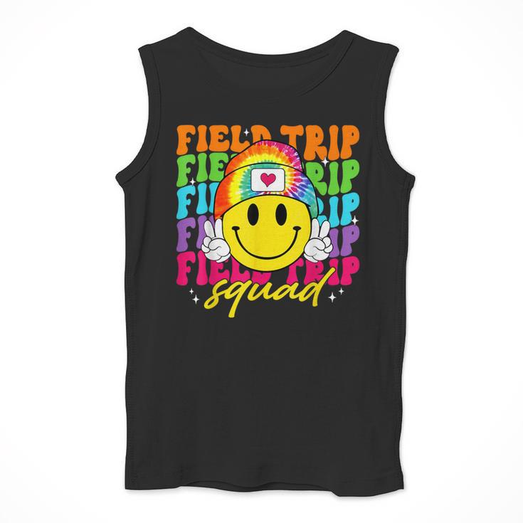 Field Trip Squad Groovy Field Day Smile Face Teacher Tie Dye Men Tank Top, Groovy Teacher Gifts, funny design