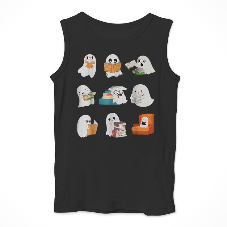Ghost Reading Teacher Halloween Librarian Book Lover School Men Tank Top, funny design