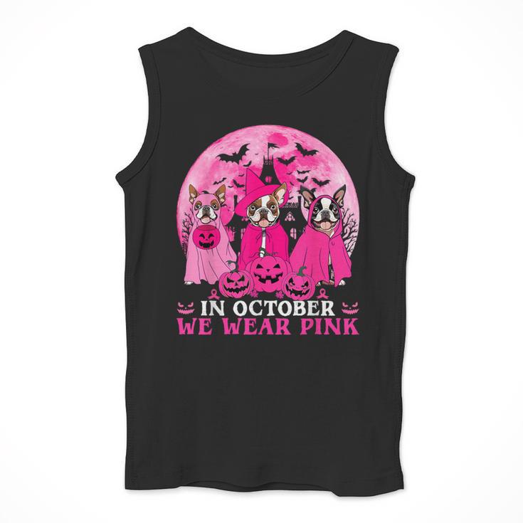 Ghost And Witch Boston Terrier Dog In October We Wear Pink Men Tank Top, Boston Terrier Ghost Gifts, funny design